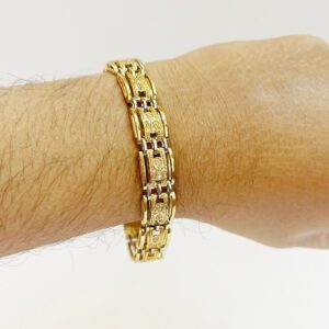 18 Kt Gold Cubic Zircon Bracelet Bangle Lock Open Box Men'S Jewelry
