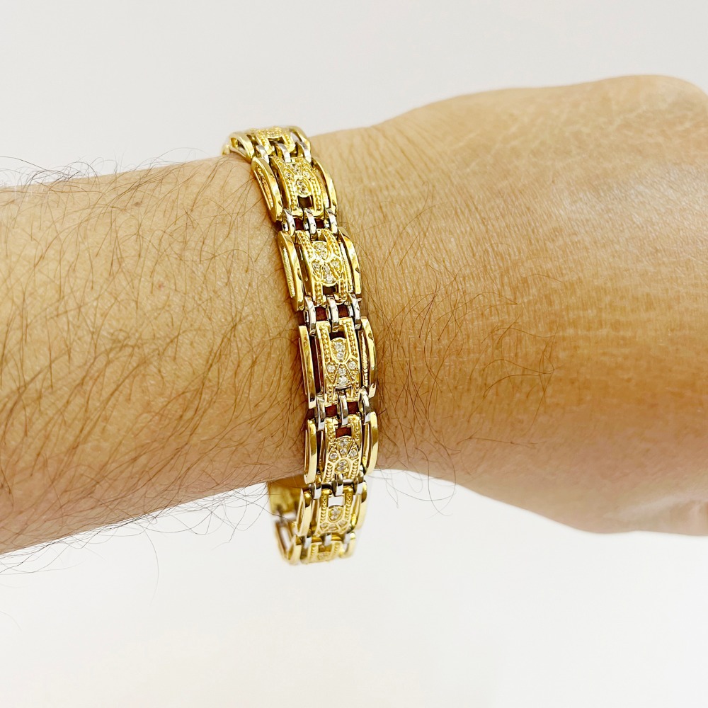 18 Kt Gold Cubic Zircon Bracelet Bangle Lock Open Box Men'S Jewelry