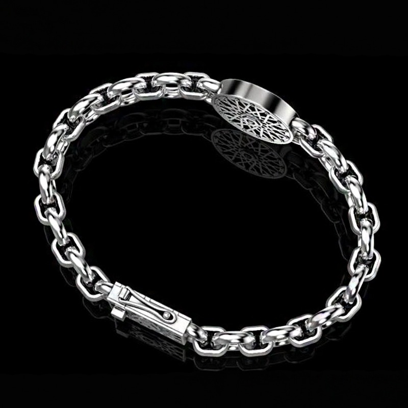 18 Kt White Gold Skull Bracelet Bangle Lock Open Box Men's Jewelry