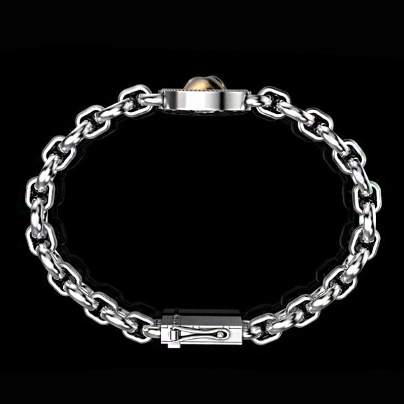 18 Kt White Gold Skull Bracelet Bangle Lock Open Box Men's Jewelry