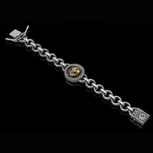 18 Kt White Gold Skull Bracelet Bangle Lock Open Box Men's Jewelry