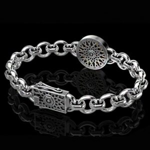 18 Kt White Gold Skull Bracelet Bangle Lock Open Box Men's Jewelry