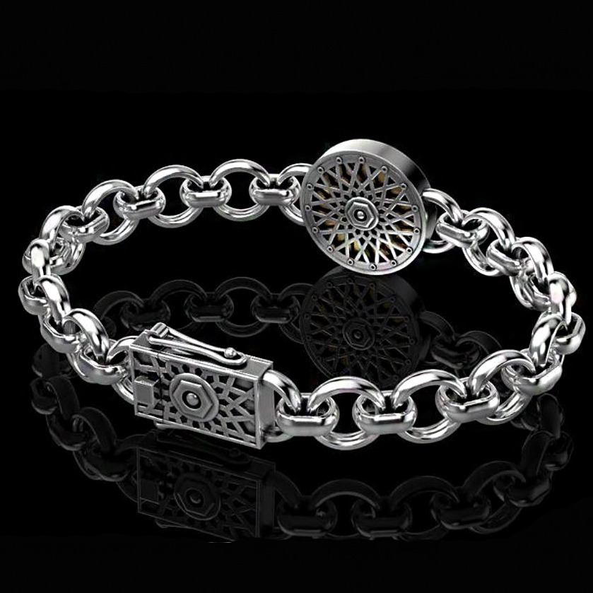 18 Kt White Gold Skull Bracelet Bangle Lock Open Box Men's Jewelry