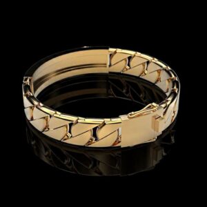 18Kt Yellow Gold Lion Cubic Zirconia Men's Bracelet Bangle