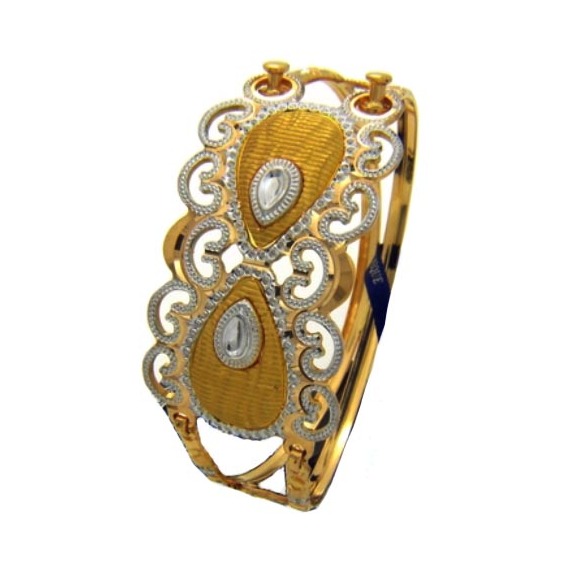 22 Kt Yellow Gold Dubai Hinge Two Tone Bracelet Bangle 35.440 Gm