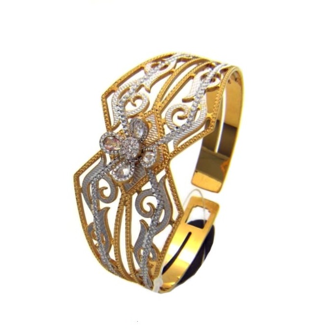 22 Kt Gold Dubai Cuff Two Tone Bracelet Women Bangle 42.220 Grams