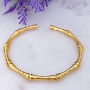 18 Kt Stamped Yellow Gold Bamboo Torque Cuff Women's Bangle Bracelet