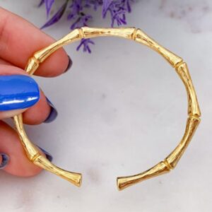 18 Kt Stamped Yellow Gold Bamboo Torque Cuff Women's Bangle Bracelet
