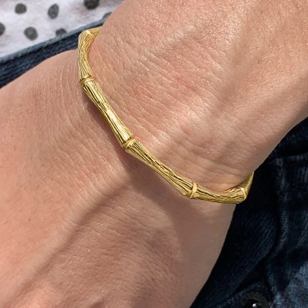 18 Kt Stamped Yellow Gold Bamboo Torque Cuff Women's Bangle Bracelet