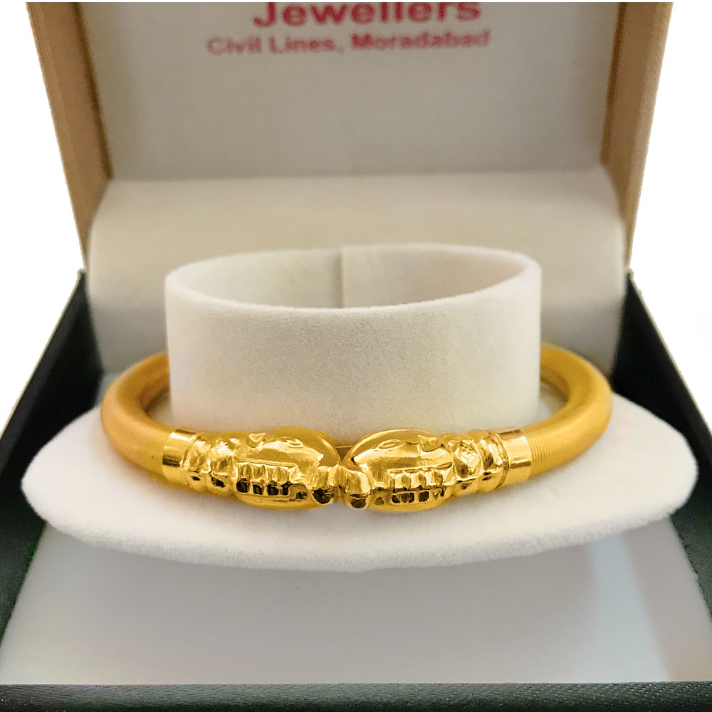 22 Kt Yellow Gold Handmade Elephant Face Slip Bracelet Bangle
