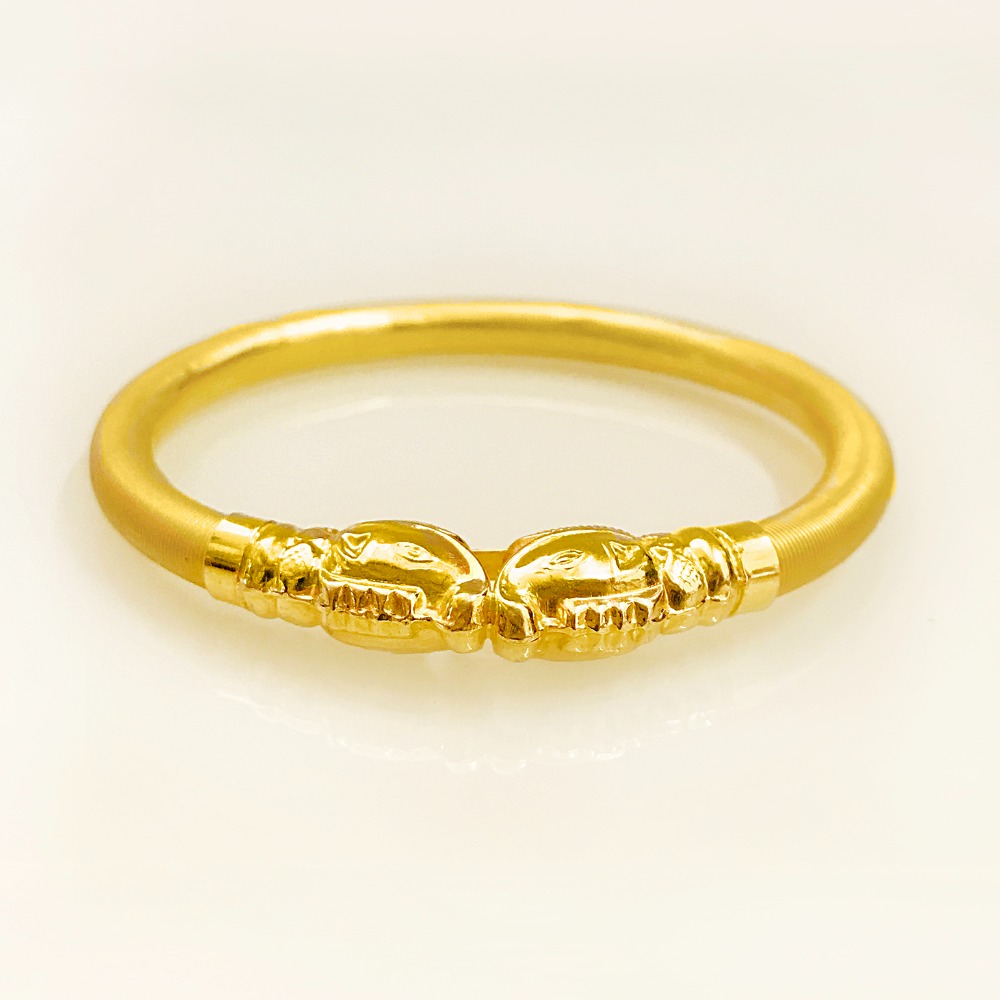 22 Kt Yellow Gold Handmade Elephant Face Slip Bracelet Bangle