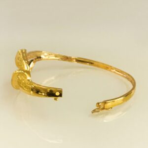 18K Stamped Yellow Gold Designer Open Lock Women's Bangle Bracelet