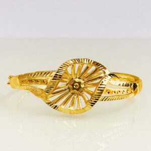 18K Stamped Yellow Gold Designer Open Lock Women's Bangle Bracelet