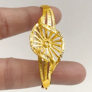 18K Stamped Yellow Gold Designer Open Lock Women's Bangle Bracelet