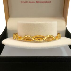 18k stamped yellow gold curvy dainty slip-on women's bangle bracelet