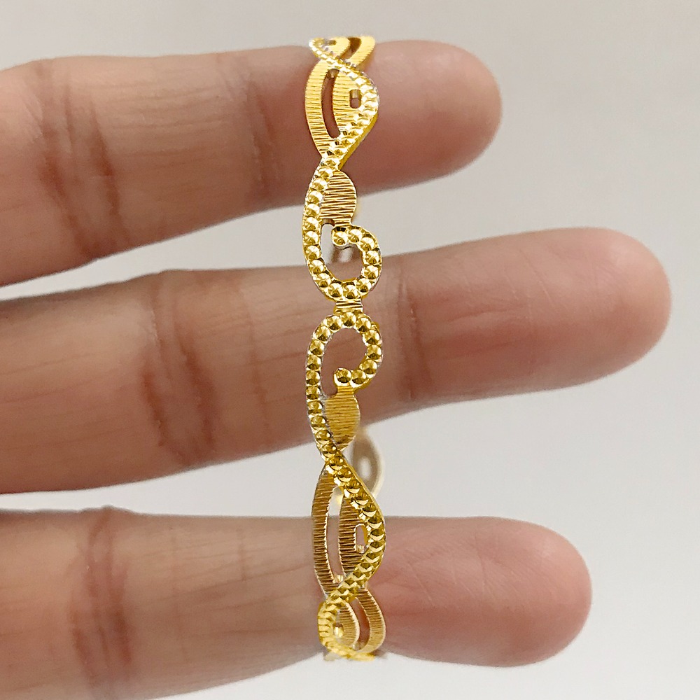 18k stamped yellow gold curvy dainty slip-on women's bangle bracelet - Image 3