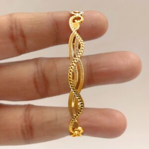 18k stamped yellow gold curvy dainty slip-on women's bangle bracelet
