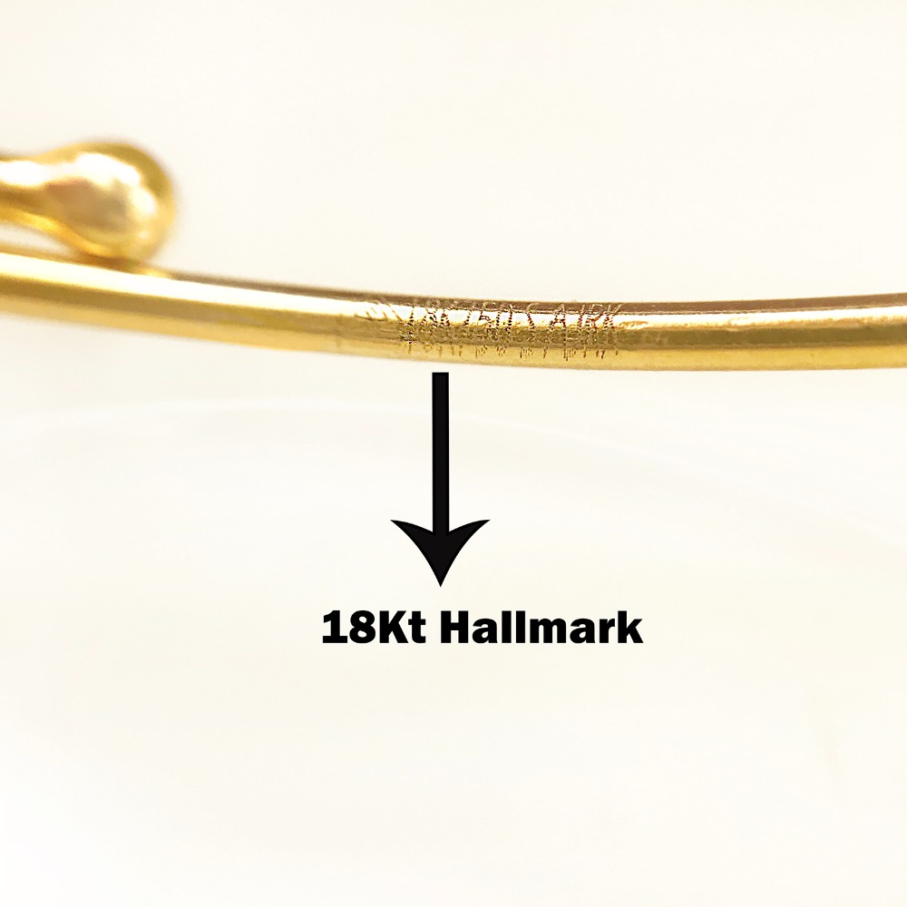 18 Kt Stamped Yellow Gold Thin Ball Adjustable Women Bracelet Bangle