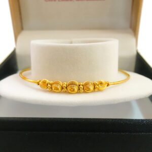 18 Kt Stamped Yellow Gold Thin Ball Adjustable Women Bracelet Bangle