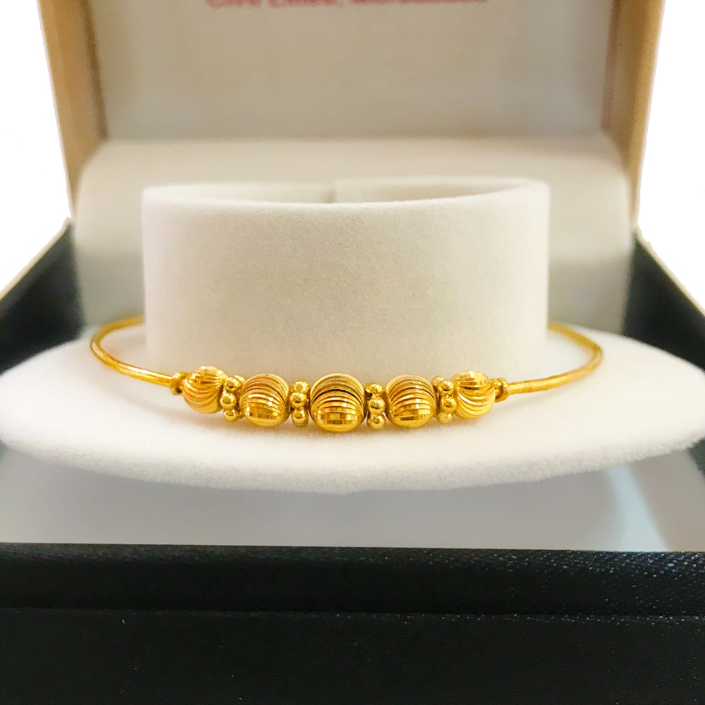 18 Kt Stamped Yellow Gold Thin Ball Adjustable Women Bracelet Bangle