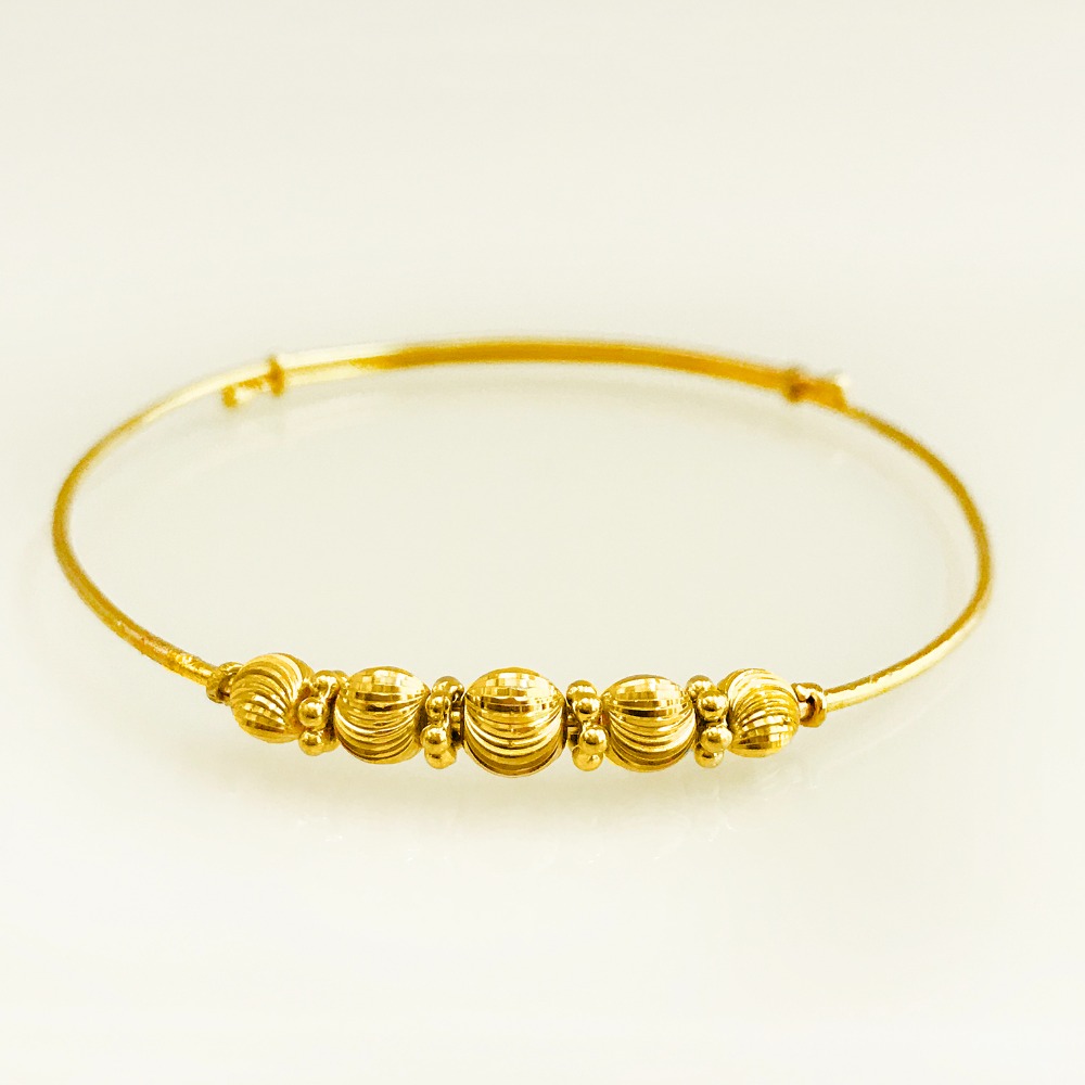18 Kt Stamped Yellow Gold Thin Ball Adjustable Women Bracelet Bangle