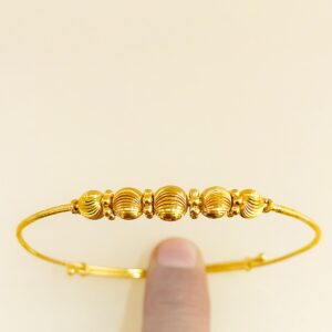 18 Kt Stamped Yellow Gold Thin Ball Adjustable Women Bracelet Bangle