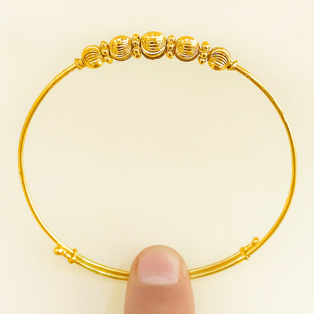 18 Kt Stamped Yellow Gold Thin Ball Adjustable Women Bracelet Bangle