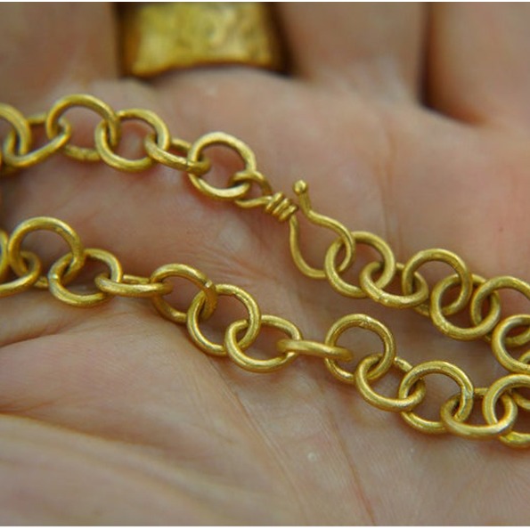 22 kt real solid yellow gold link o chain artisan bangle bracelet