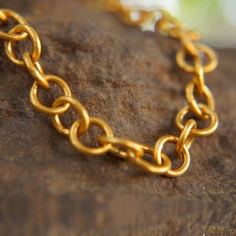 22 kt real solid yellow gold link o chain artisan bangle bracelet