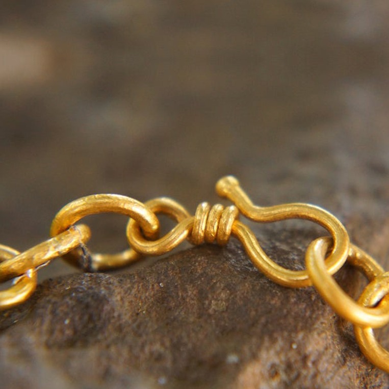 22 kt real solid yellow gold link o chain artisan bangle bracelet