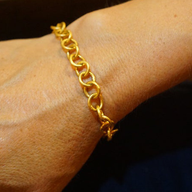 22 kt real solid yellow gold link o chain artisan bangle bracelet