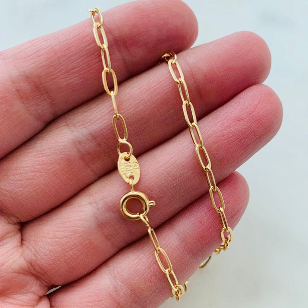 18 kt real solid yellow gold link chain dainty bangle bracelet 15 g