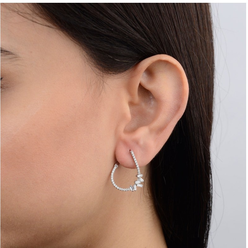 1.90 Ct Genuine Diamonds Hoop Women'S Earrings, 18Kt White Gold
