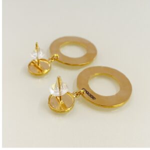 18 Kt Yellow Gold Circle Modernist Drop Huggie Hoop Earrings