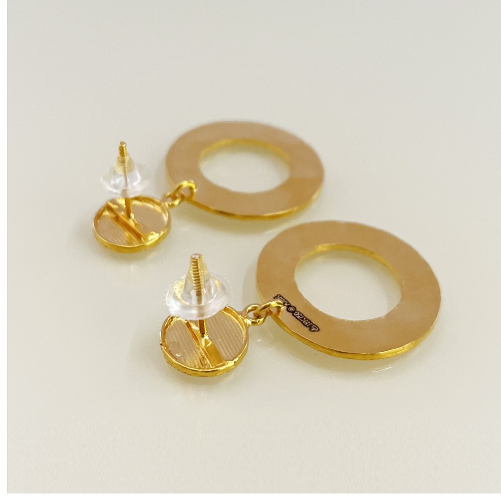 18 Kt Yellow Gold Circle Modernist Drop Huggie Hoop Earrings