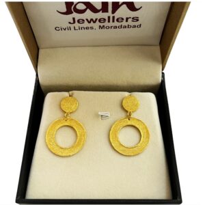 18 Kt Yellow Gold Circle Modernist Drop Huggie Hoop Earrings