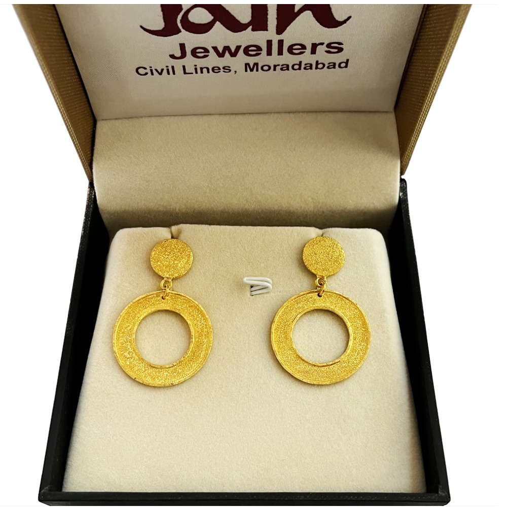 18 Kt Yellow Gold Circle Modernist Drop Huggie Hoop Earrings