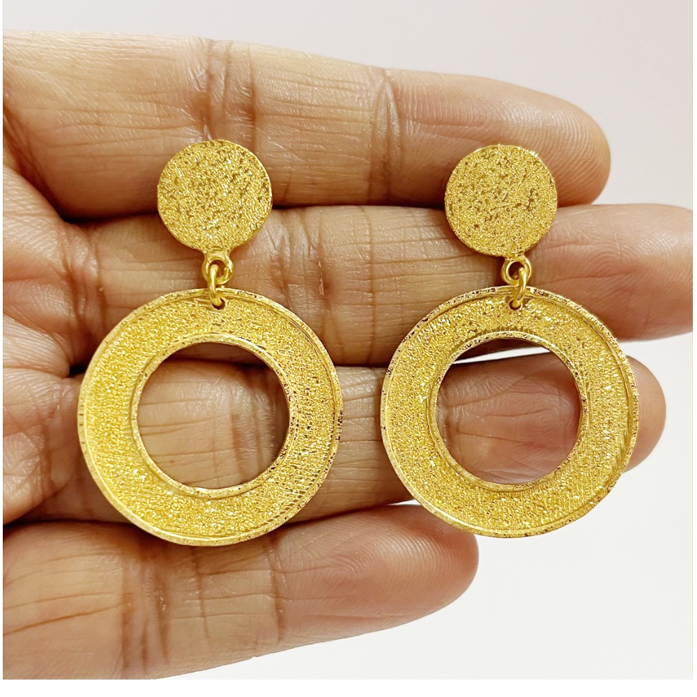 18 Kt Yellow Gold Circle Modernist Drop Huggie Hoop Earrings