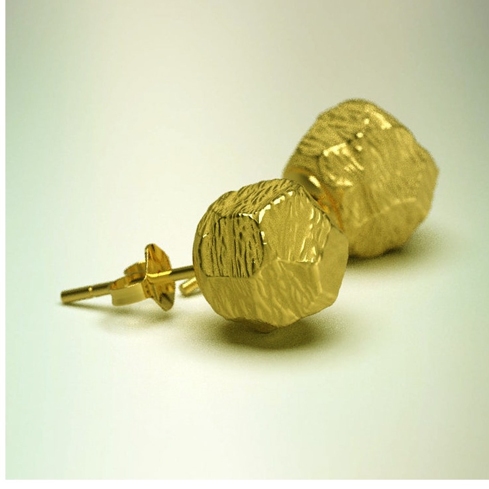22 Kt Yellow Raw Gold Nugget Women'S Rock Post Stud Earrings