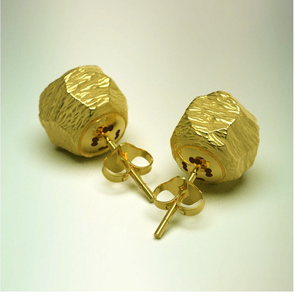 22 Kt Yellow Raw Gold Nugget Women'S Rock Post Stud Earrings