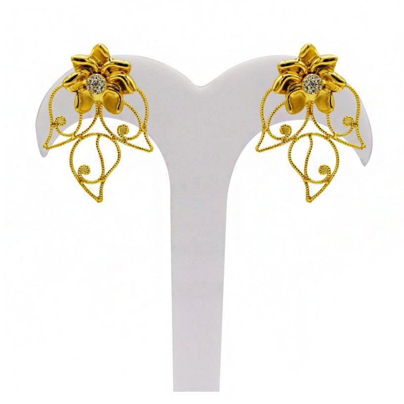 22 Kt Yellow Real Gold Women's Wedding Stud Earrings 9.700 Gms CZ