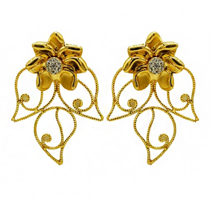 22 Kt Yellow Real Gold Women's Wedding Stud Earrings 9.700 Gms CZ