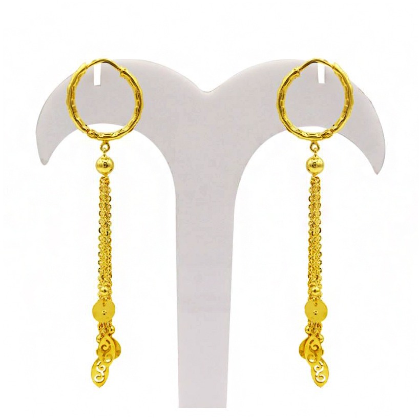 22 Kt Hallmark Yellow Gold Women's Drop Huggie Hoop Earrings