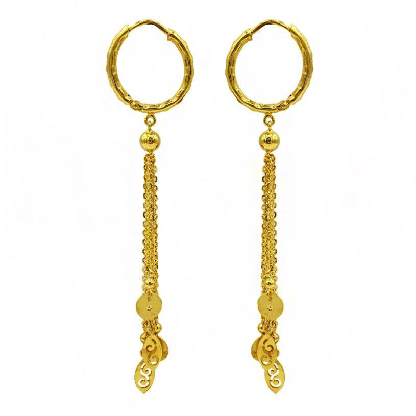 22 Kt Hallmark Yellow Gold Women's Drop Huggie Hoop Earrings