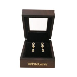 18Kt Solid Yellow Gold Cubic Zircon Stud Dangle Drop Women Earrings Fine Jewelry