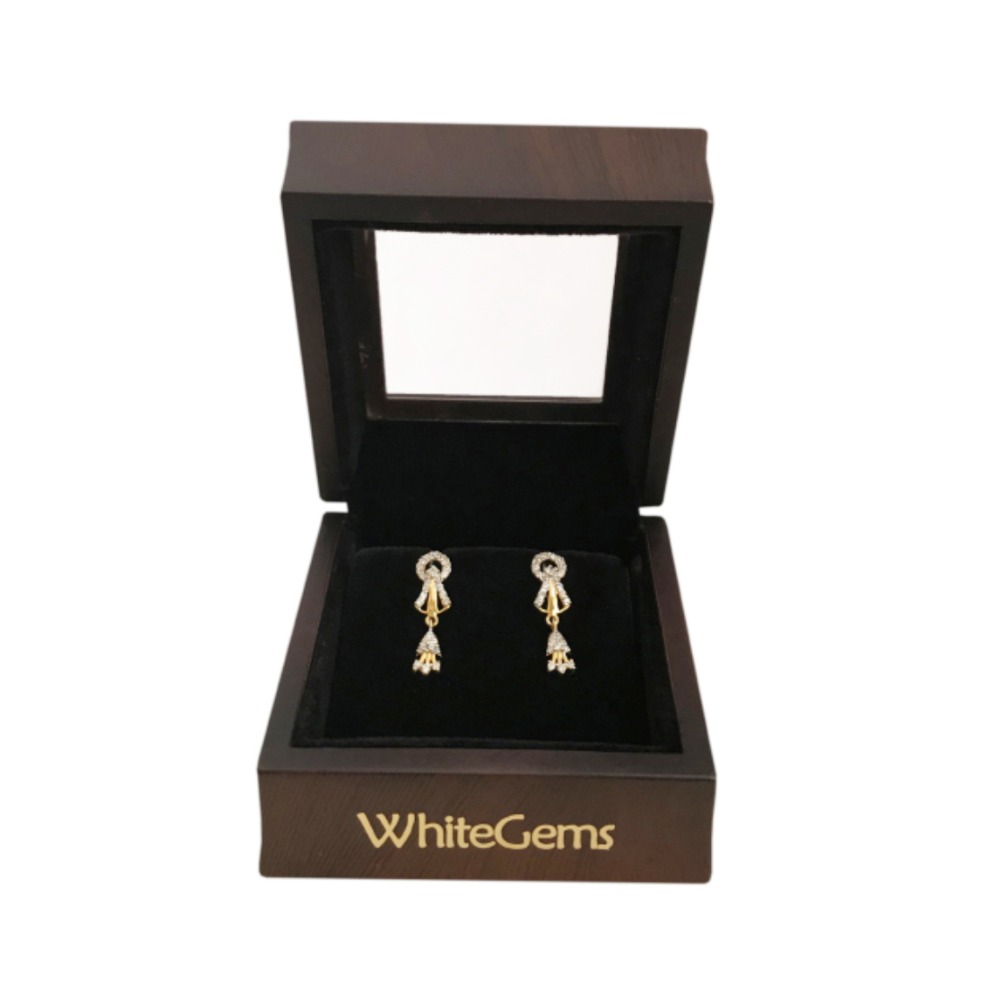 18Kt Solid Yellow Gold Cubic Zircon Stud Dangle Drop Women Earrings Fine Jewelry