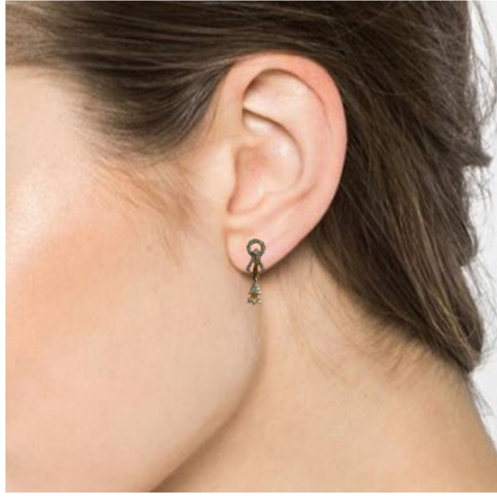 18Kt Solid Yellow Gold Cubic Zircon Stud Dangle Drop Women Earrings Fine Jewelry