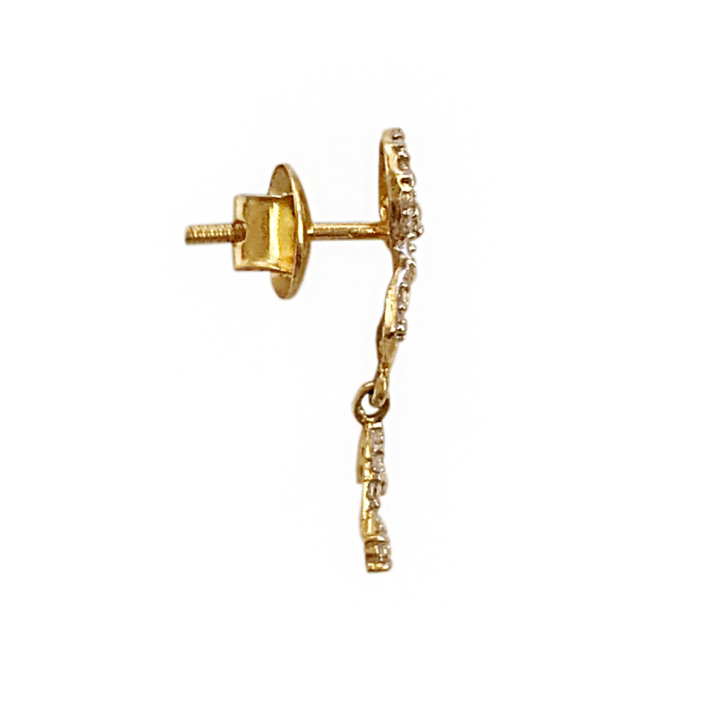 18Kt Solid Yellow Gold Cubic Zircon Stud Dangle Drop Women Earrings Fine Jewelry