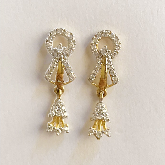 18Kt Solid Yellow Gold Cubic Zircon Stud Dangle Drop Women Earrings Fine Jewelry