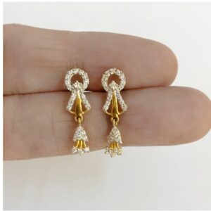 18Kt Solid Yellow Gold Cubic Zircon Stud Dangle Drop Women Earrings Fine Jewelry